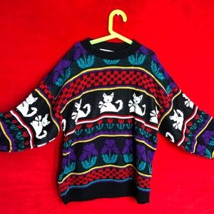 Funky vintage cat sweater made in the USA